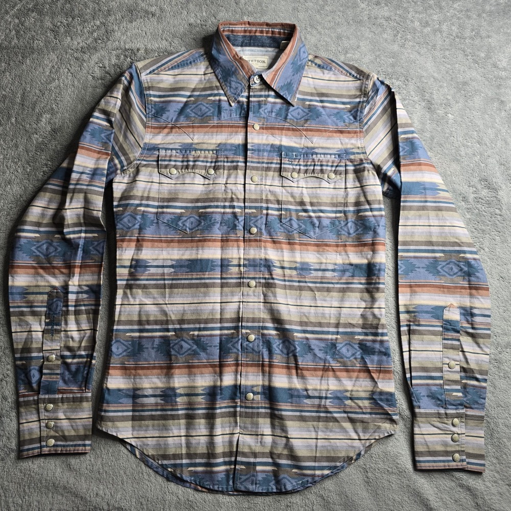 Stetson Western Shirt Mens Small Multicolor Sawtooth Pockets Aztech Pearl Snap